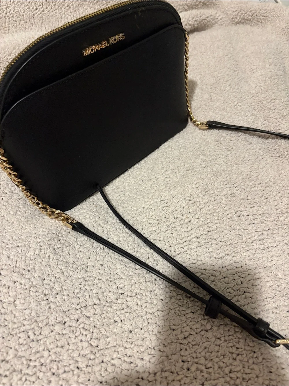 Michael Kors Black Leather Crossbody with Gold Chain Strap